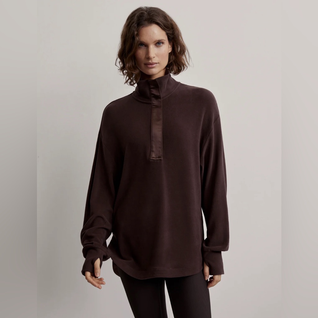 Varley Dark Brown Mock Neck Pullover Sweatshirt